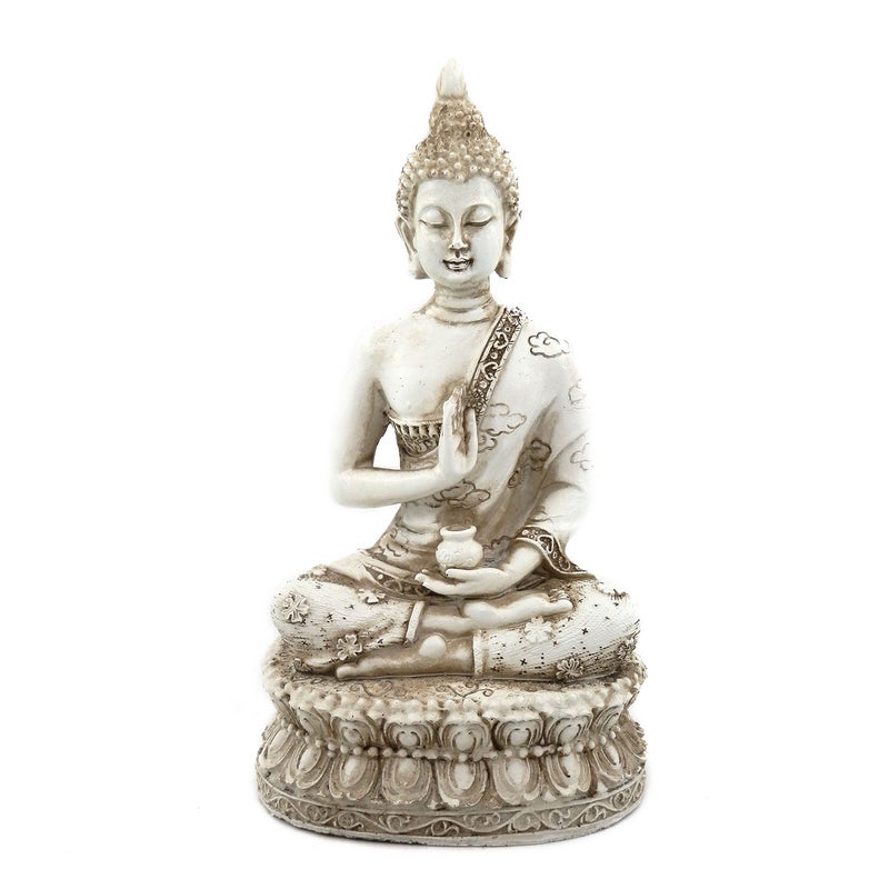 ornerx Thai Sitting Buddha Statue for Home Decor Ivory 6.7 " - Image 1